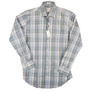 Peter Millar Men's Medium Classic Fit Plaid Cotton Shirt Blue Yellow NWT‎